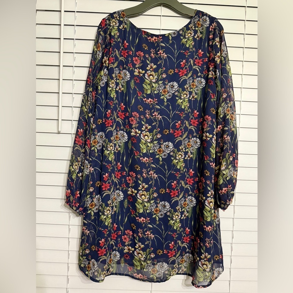 casual floral long sleeve swing dress with lining size L - Picture 7 of 7